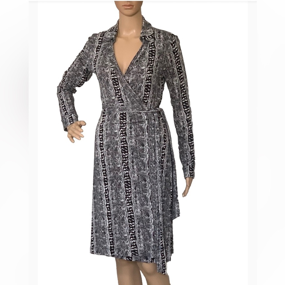 Diane Von Furstenberg DVF New Jeanne Two Oasis Snake Black Wrap Dress